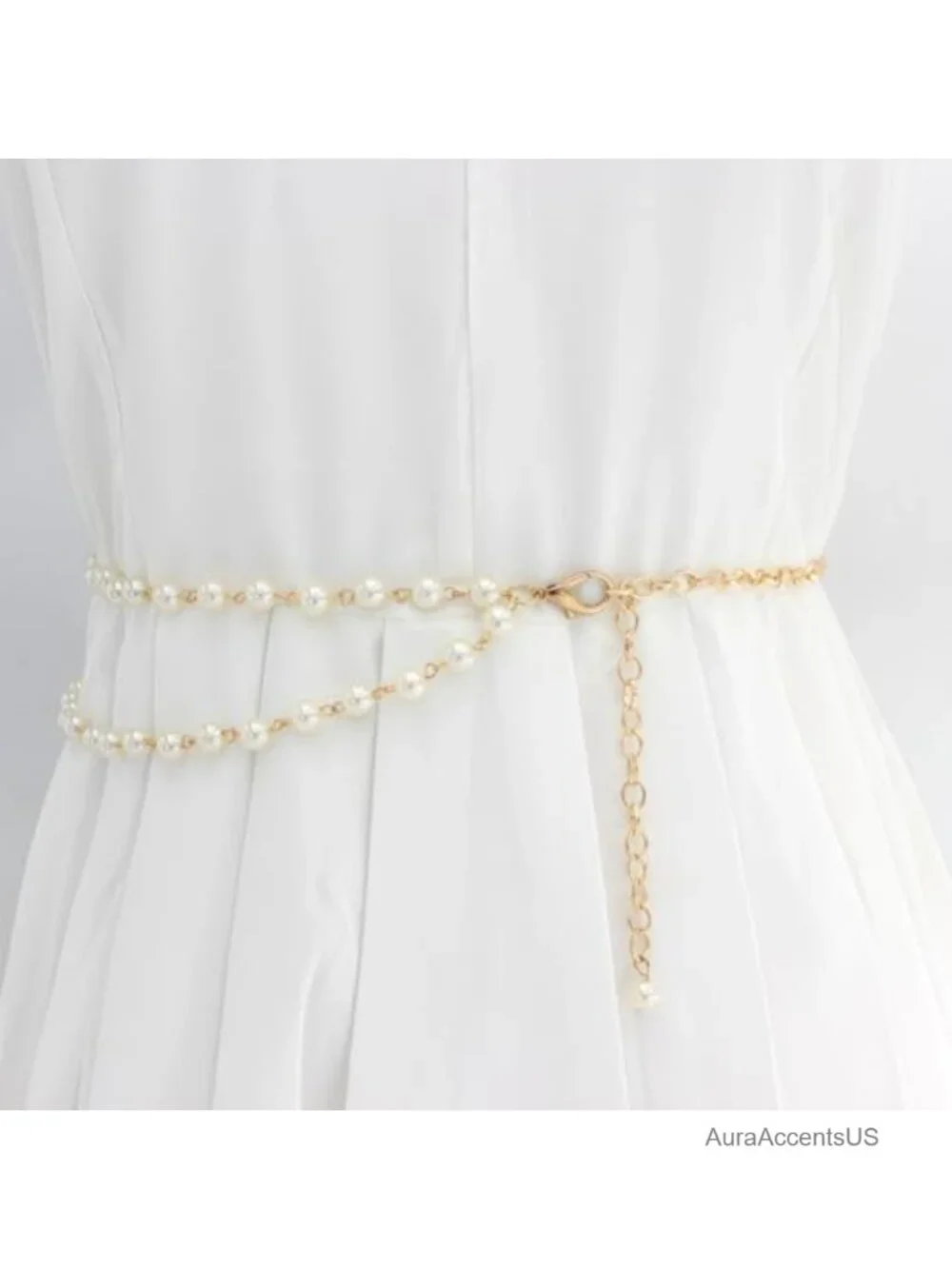 Gold Adjustable Pearl Waist Chain Bridal Wedding Sash Belt Sweater Chain